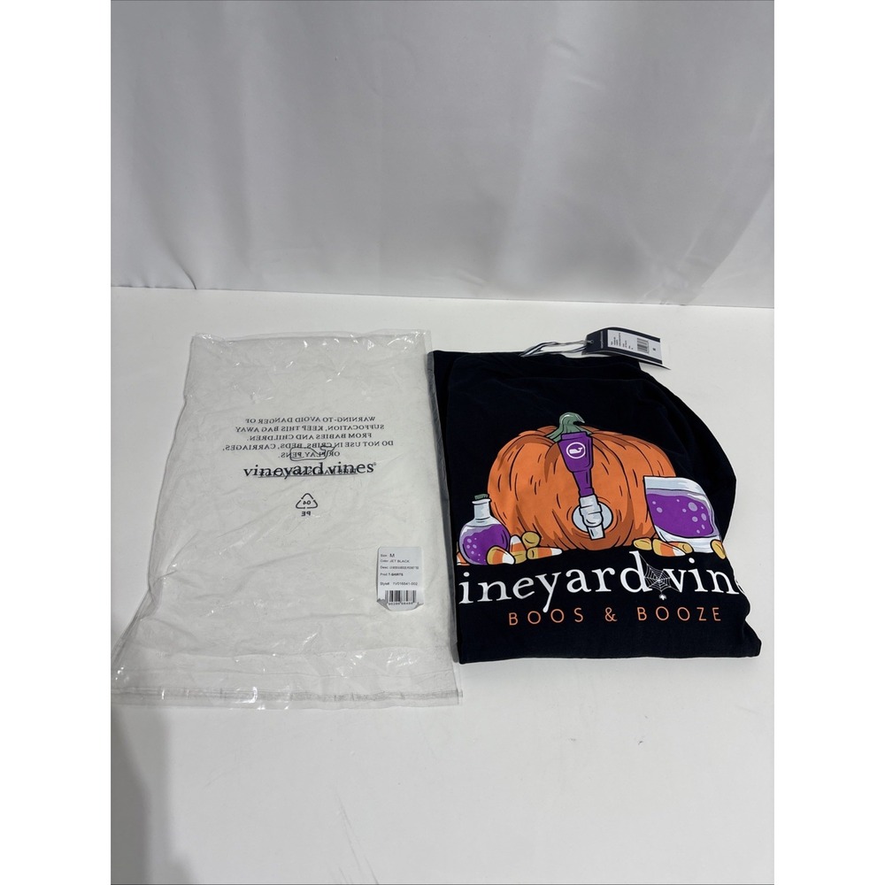 Vineyard Vines Black Boos & Booze Pumpkin Halloween Pocket LS Shirt Sz M NWT‎